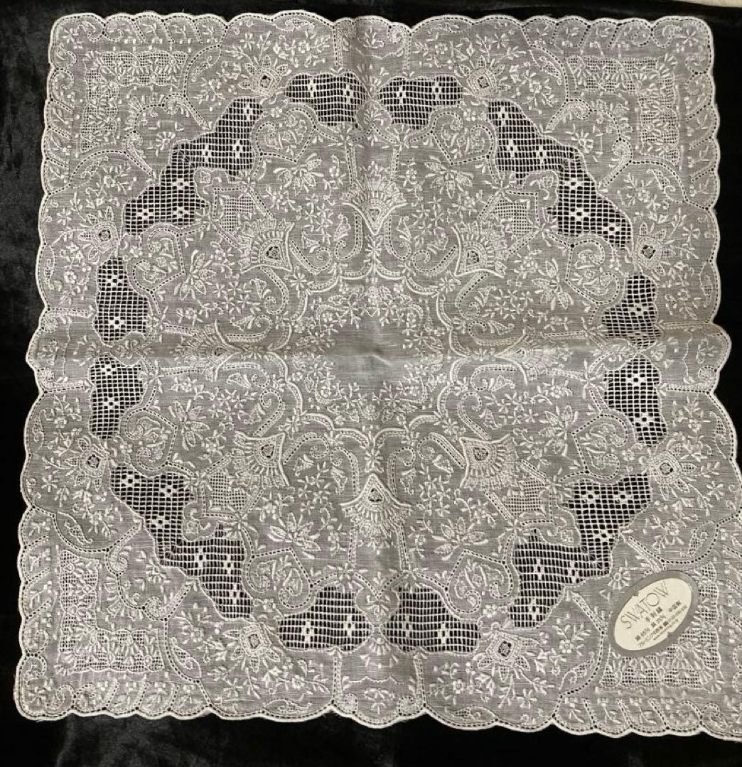 【新品シール付！】汕頭 スワトウ 手刺繍 ハンカチ 三峡 中国製 SWATOW