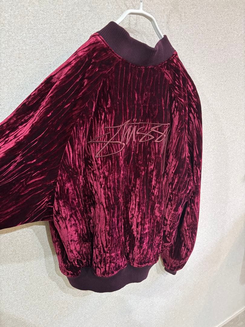 Stussy バーガンディ ベルベット ジャケット 光沢ブルゾン ステューシー