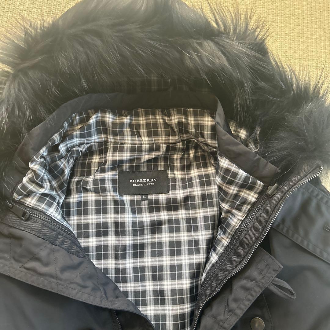 BURBERRY BLACK LABEL ファー付きモッズコート LL ブラック