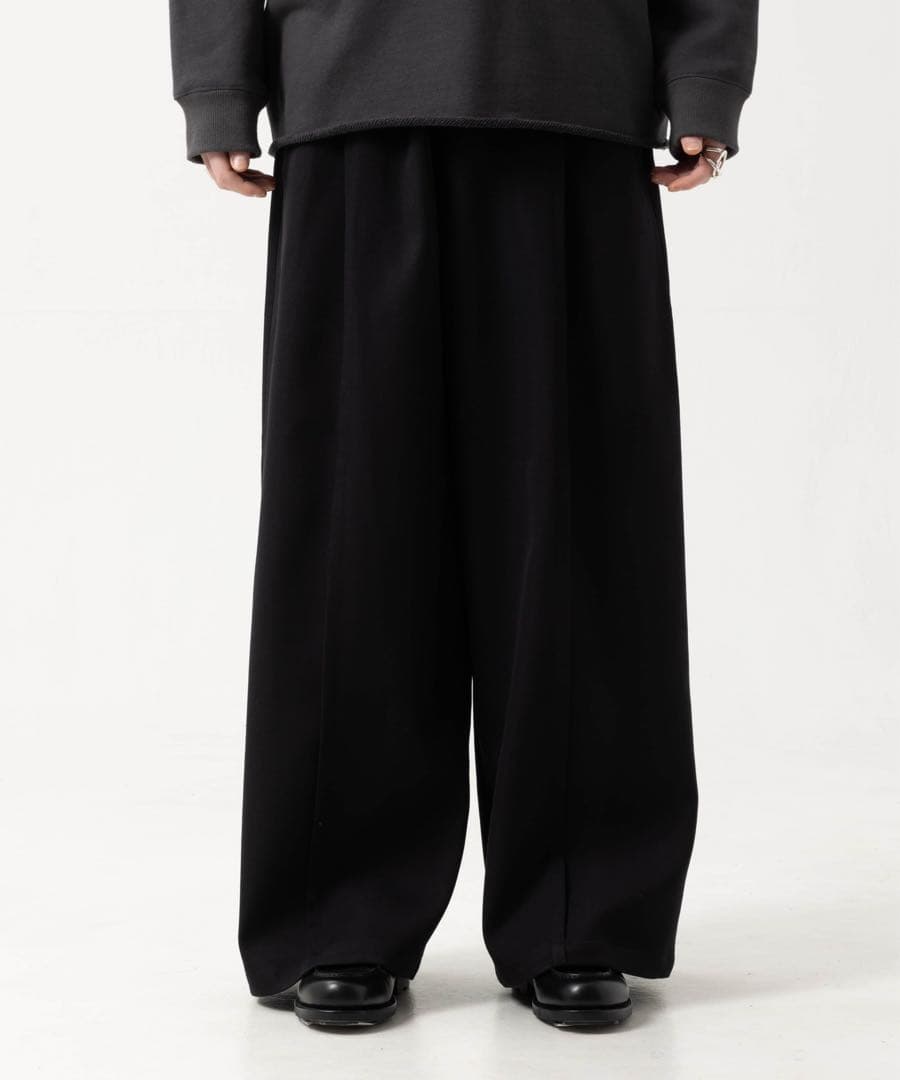 【裾上げあり】MB尾州ウール フロントシーム”ハカマ”スラックス S 黒