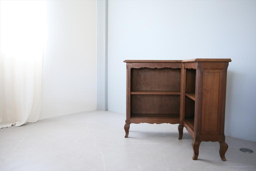 フランスアンティーク猫脚コーナーブックシェルフ/本棚/飾り棚/食器棚(90-80