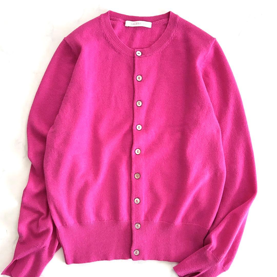 ギャルリーヴィー カシミヤ100% クルーネックカーディガン ピンク