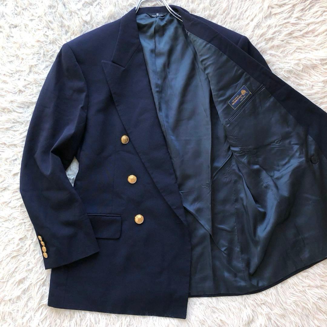 【USA製 美品 XL】ラルフローレン　紺ブレ　ダブル　金ボタン　ウール