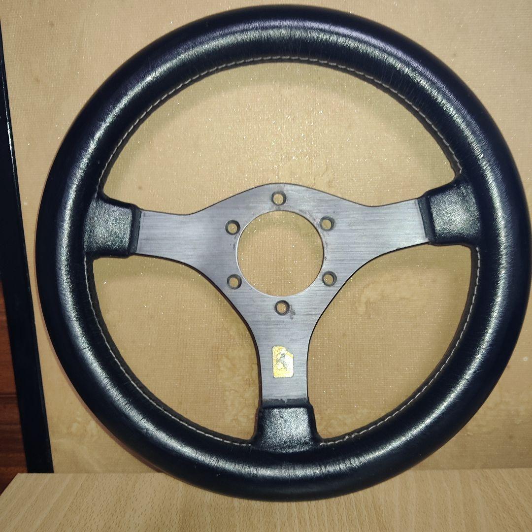 当時物3スポークフェラーリ レザー ステアリングホイール30パイ