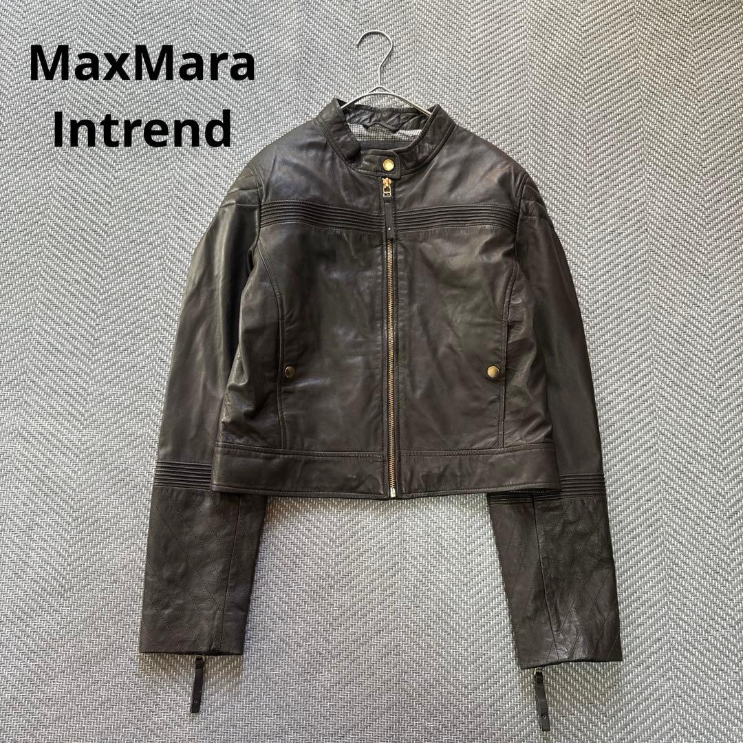 MaxMara Intrend 羊革 ノーカラージャケット シングルライダース