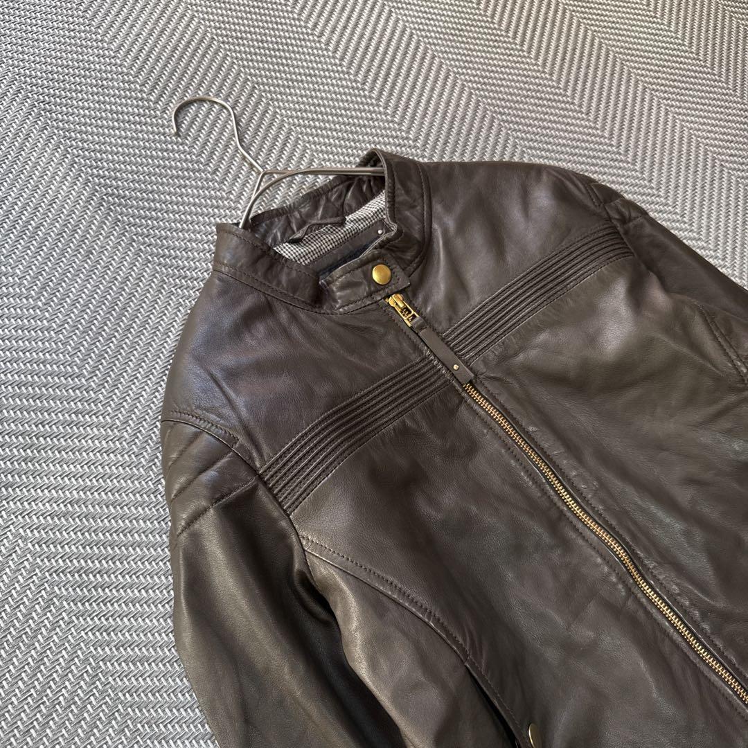 MaxMara Intrend 羊革 ノーカラージャケット シングルライダース