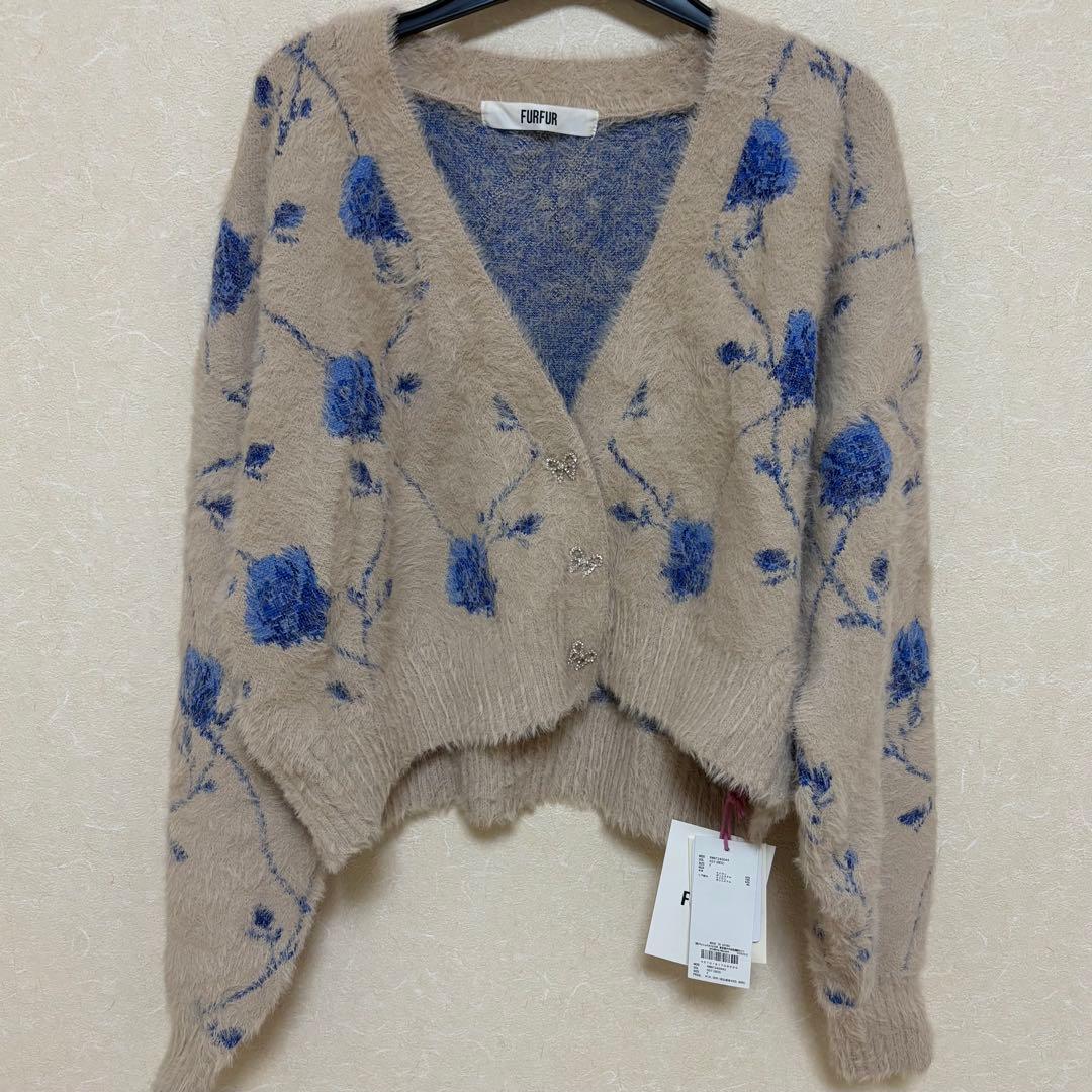 furfur ローズジャガード カーディガン