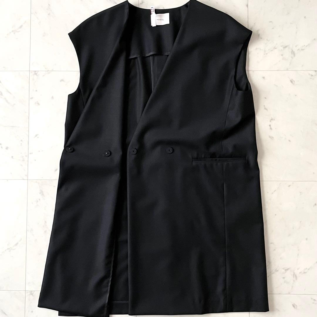 定価3,6万♪極美品 ルフィル サマーウールジレ F 黒 ノーカラー 日本製