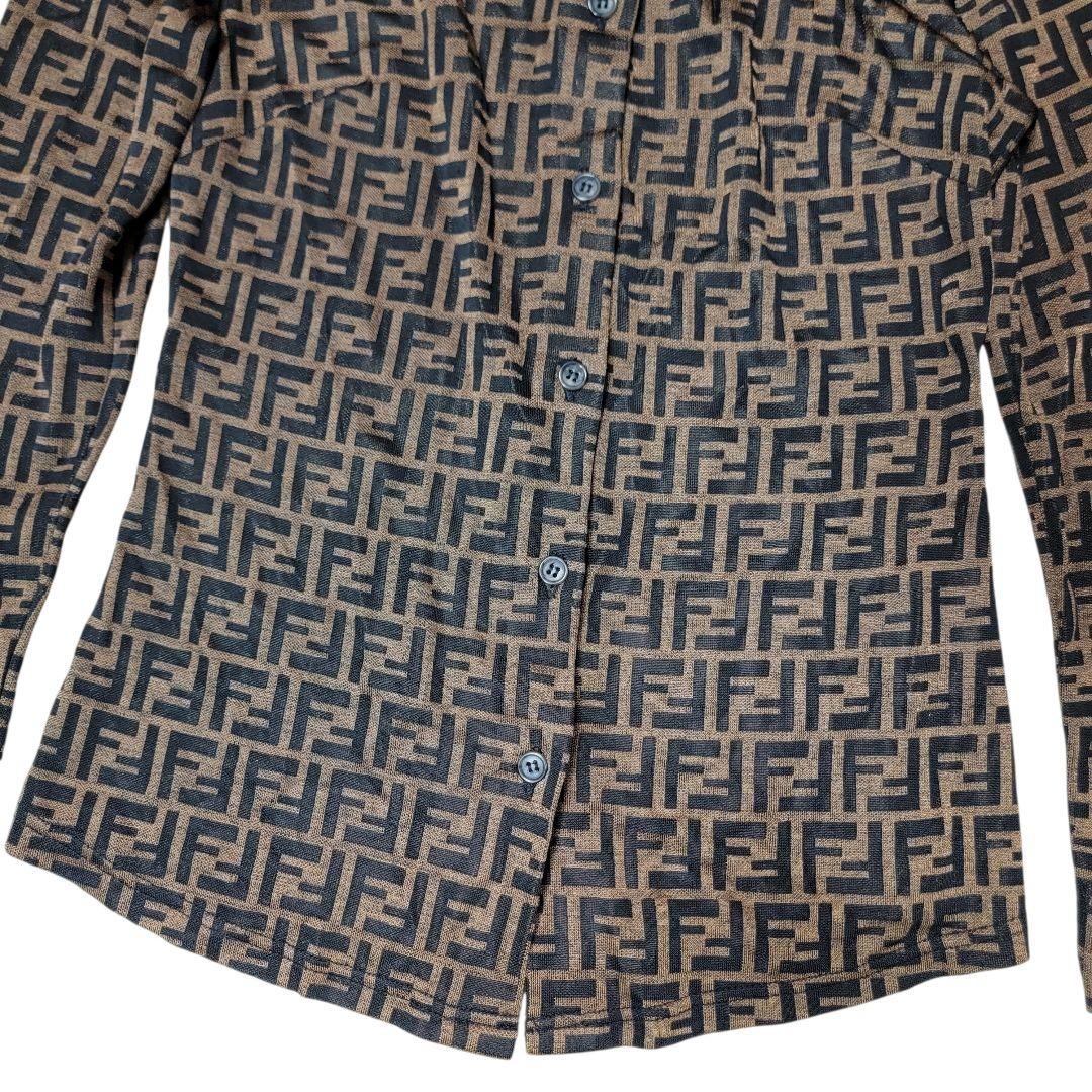 80S-90S フェンディ FENDI ズッカ柄 長袖シャツ S シアーブラウス