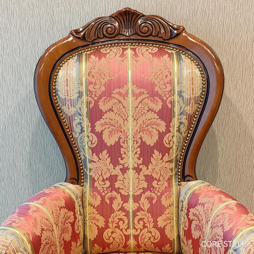 美品 ハイバックチェア　イタリア製 　ロココ様式　ソファ　猫脚　アームチェア