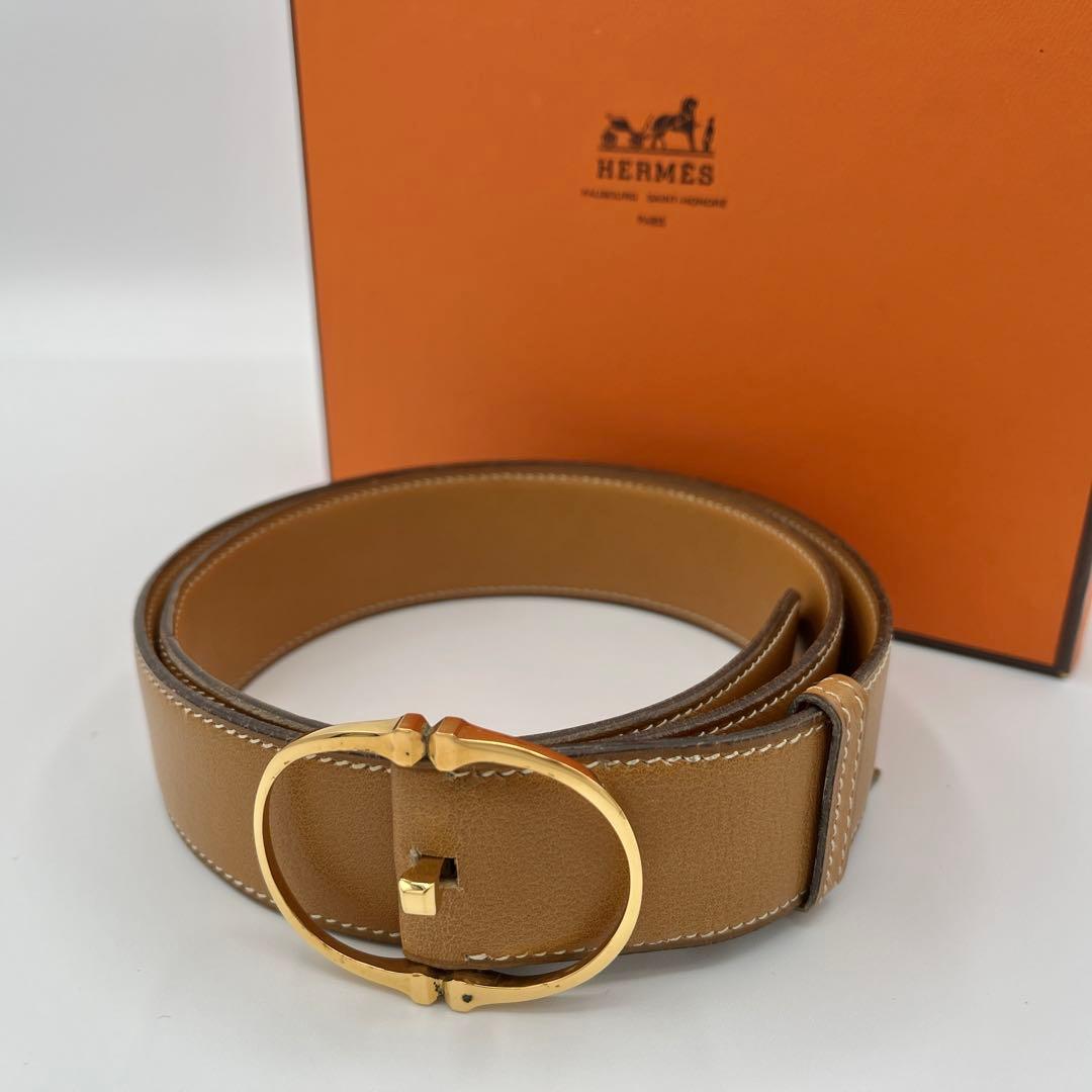 HERMES エルメス　ベルト　ブラウン　レザー◯G刻印　ゴールド金具