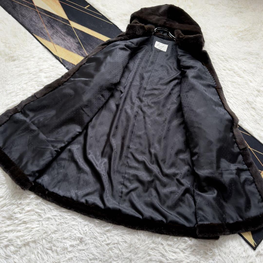 着丈104/激レアデザイン◎ ティアード/フード ロングファーコート 毛皮 XL