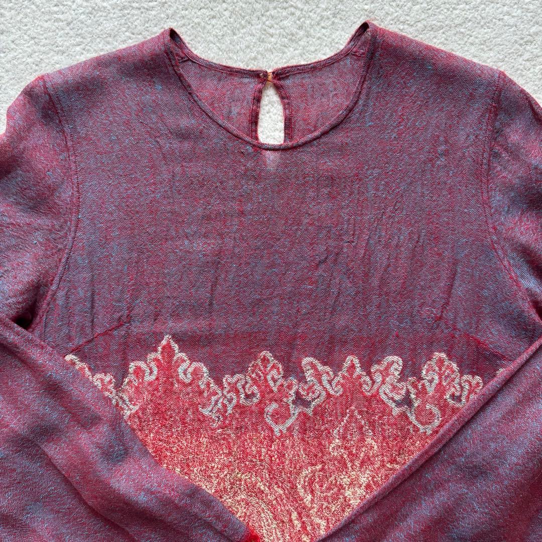 45R 45rpm 縮絨 ペイズリー柄 ジャガード 切替 フリンジ チュニック