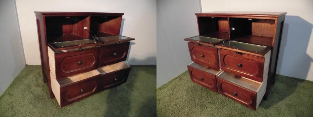 アウトレット送料無料【桐】★レトロモダン天然木ワイドチェスト【ダークブラウン】