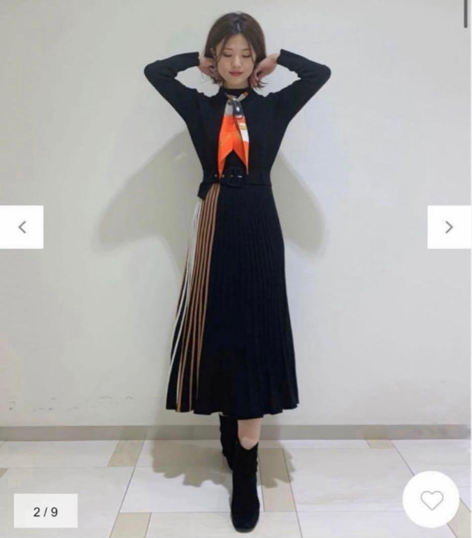 美品　ダイアグラム　スカーフネックニットワンピース　ブラック