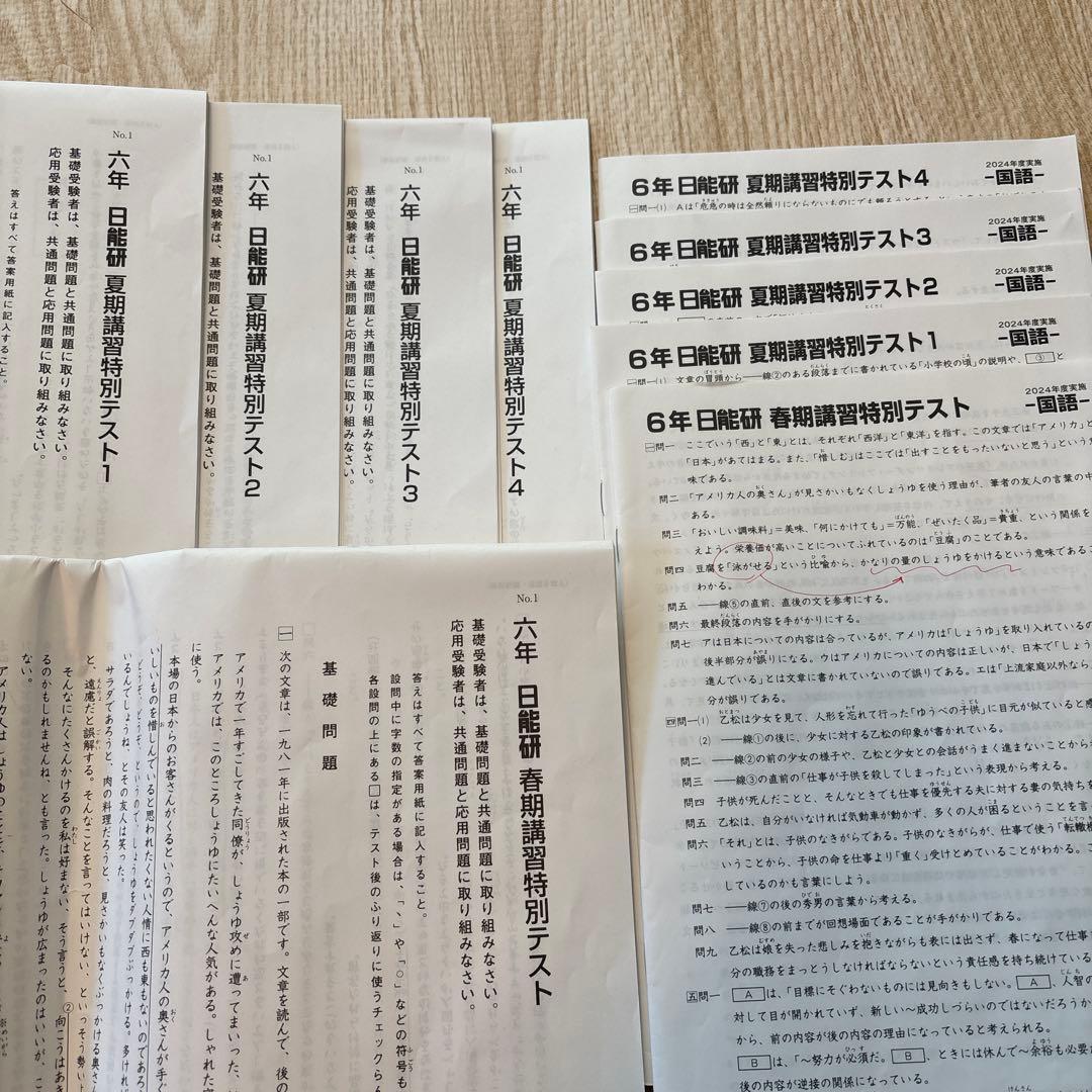 日能研　2024年　6年生　春期、夏期講習特別テスト