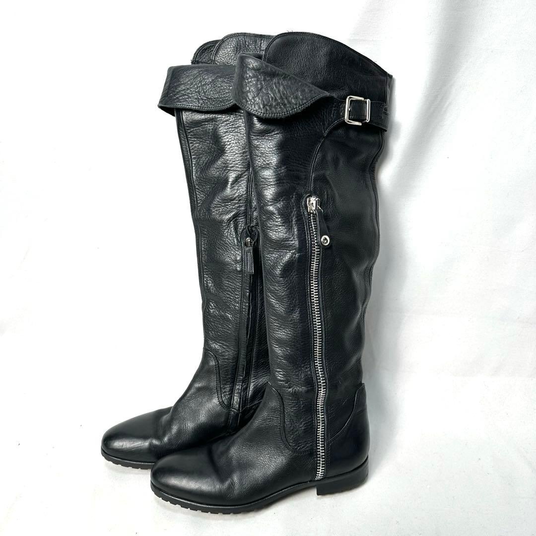 Y2K Archive 本革 ベルト ライダース ニーハイ ブーツ ブラック