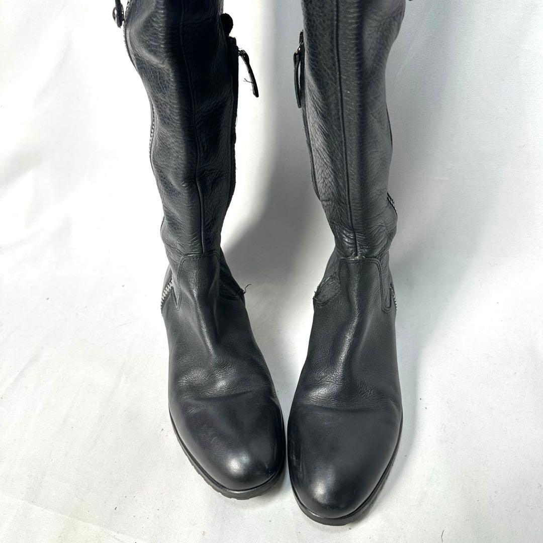 Y2K Archive 本革 ベルト ライダース ニーハイ ブーツ ブラック