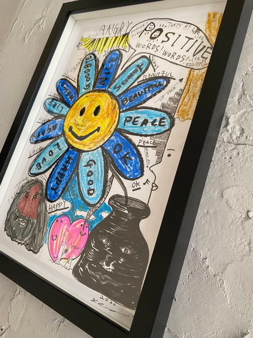 原画/抽象画/ポップアート/ストリートアート Positve Words 花