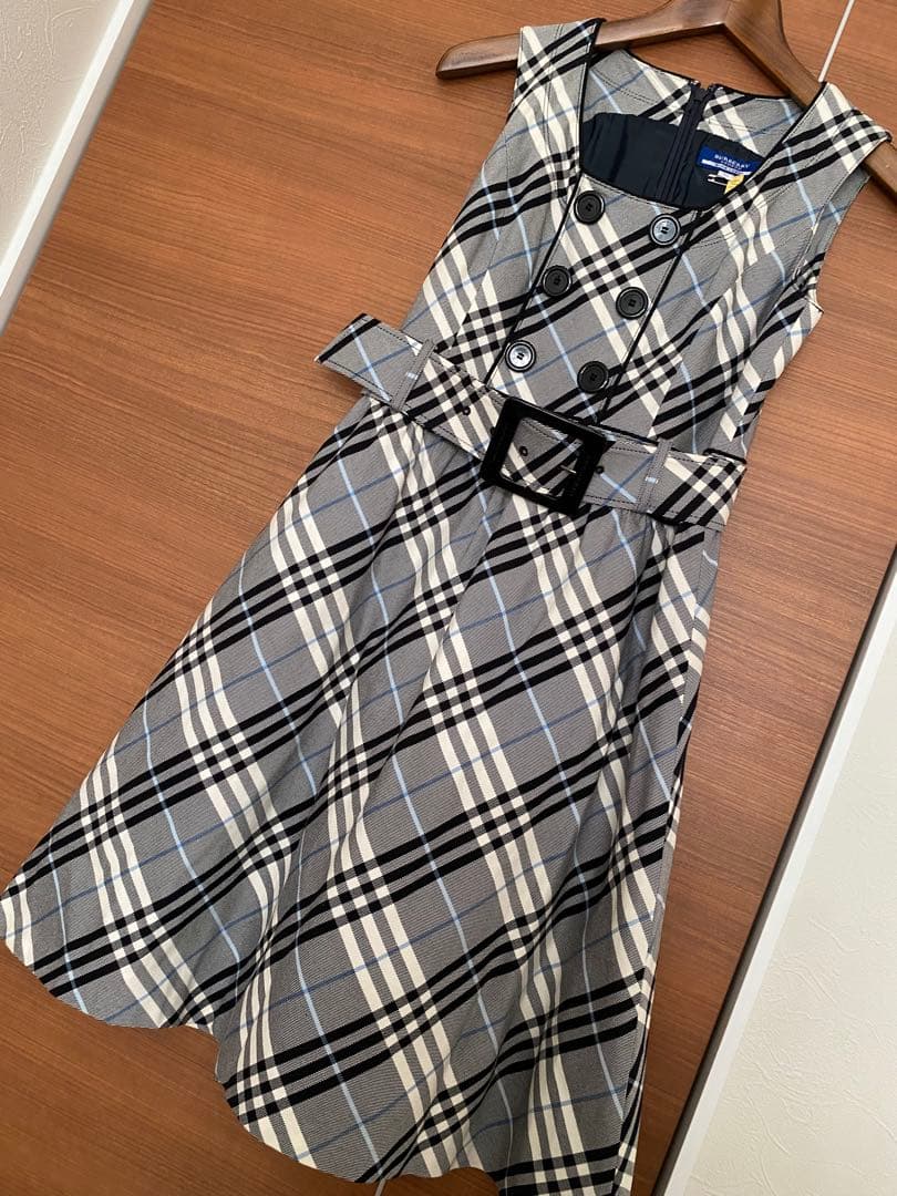 バーバリーブルーレーベル★ノバチェック柄Aラインワンピース ベルト付き