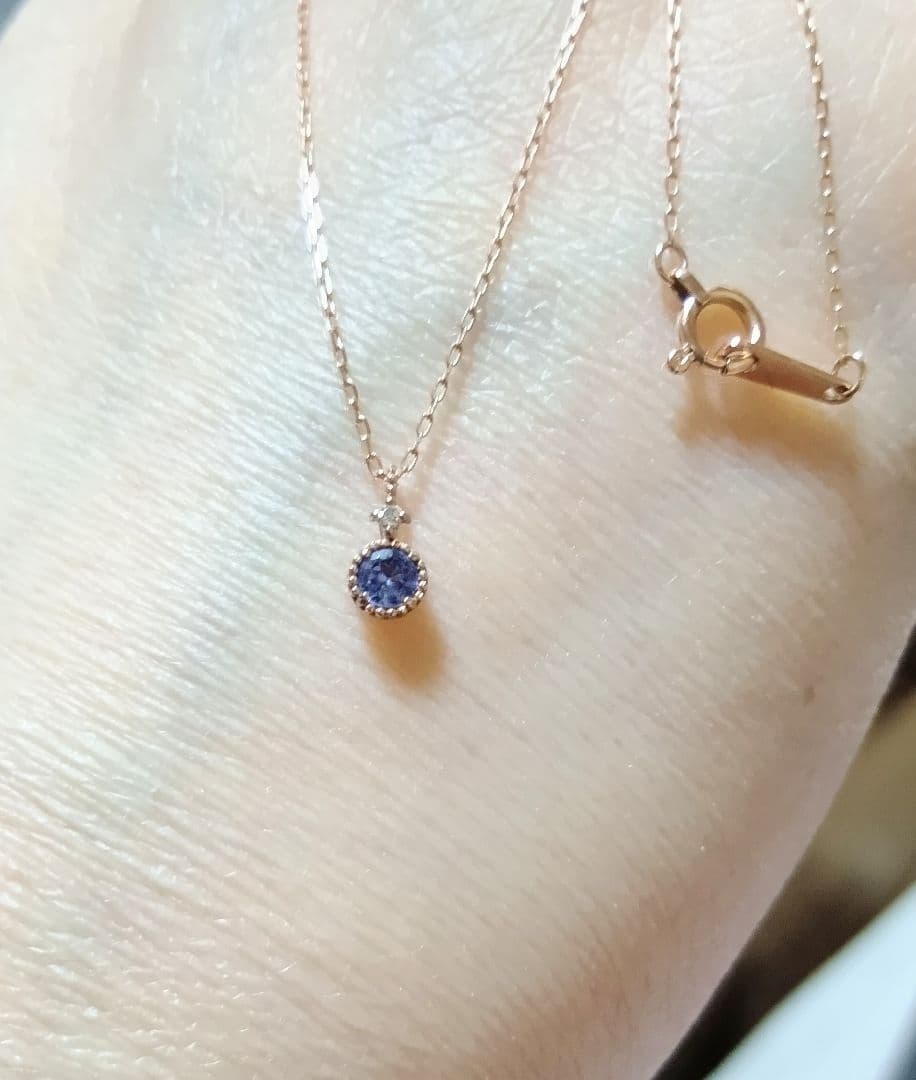 K10ネックレス　K10タンザナイトダイヤネックレス　46cm　トップ取り外し可