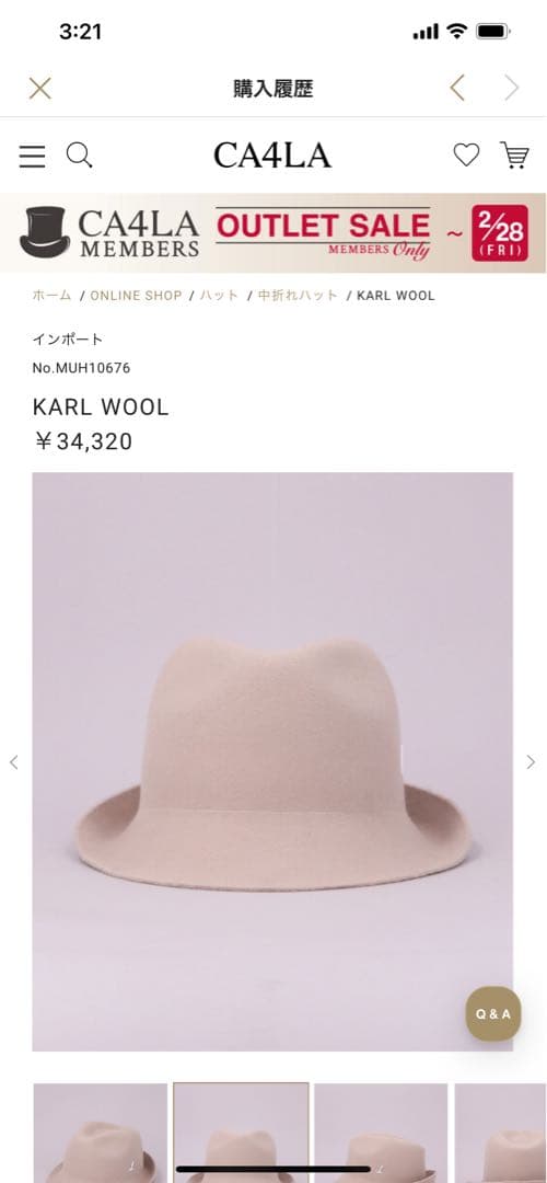 Millbauer ベージュ ウールフェルトハット　CA4LA購入