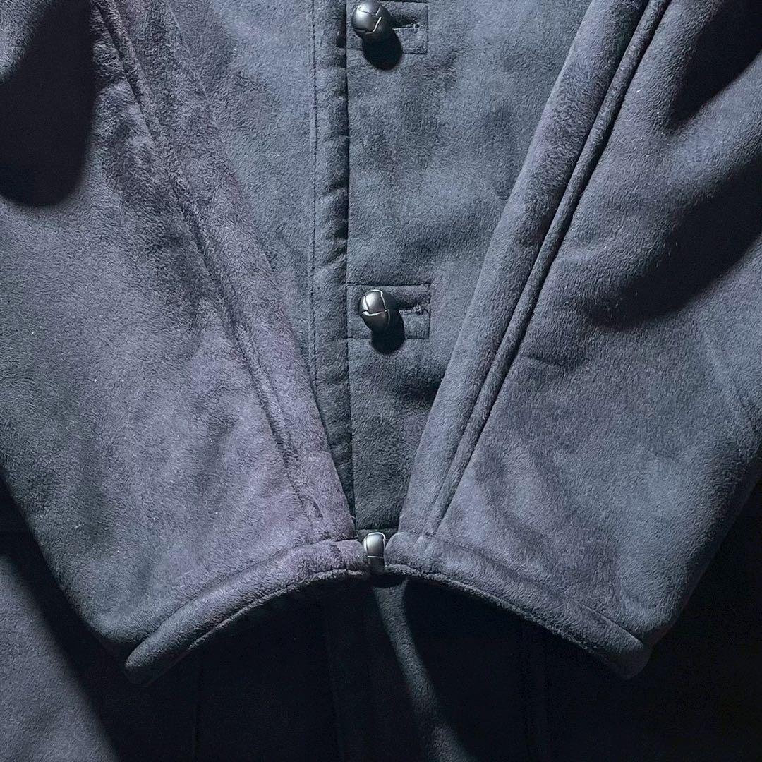 美品■ヴァンヂャケット　ランチコート　スウェード　ボア　くるみボタン　黒　L