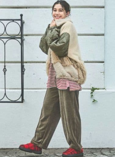 【新品】ニコアンド☆パッチワークボアブルゾン　ベージュ　 F