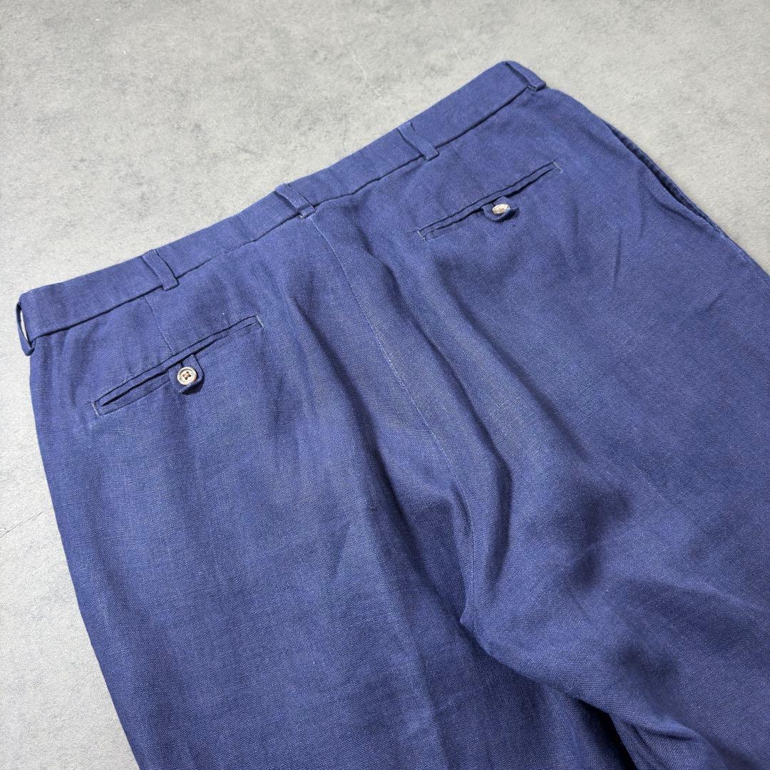 RalphLauren LINEN 2タックスラックス ネイビーW36L30古着