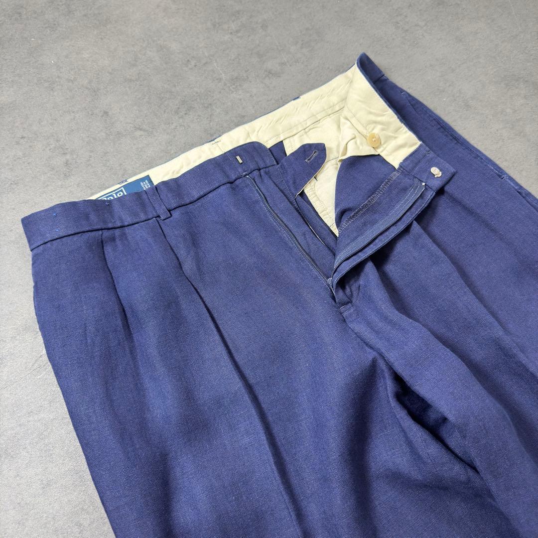 RalphLauren LINEN 2タックスラックス ネイビーW36L30古着
