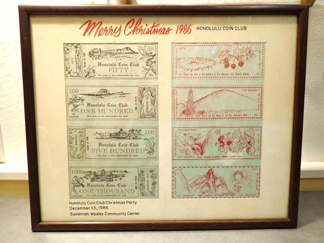 1986年 ホノルルクラブ クリスマスカード 額装☆希少レア☆