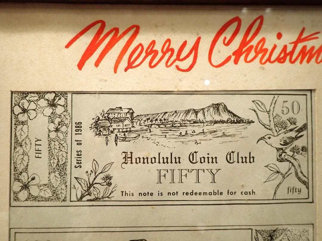 1986年 ホノルルクラブ クリスマスカード 額装☆希少レア☆