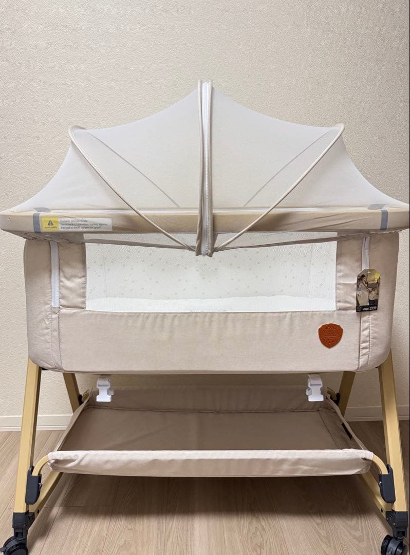 HZDMJ ベビーベッド ベージュ 折りたたみ 添い寝