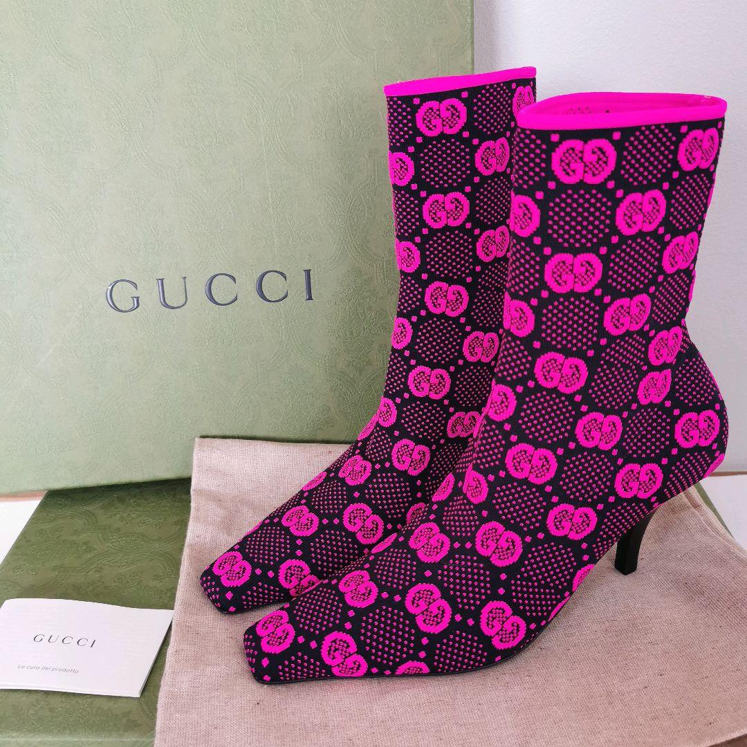 未使用級✨GUCCI アンクルブーツ ソックスタイプ GG柄 ブーティ 35