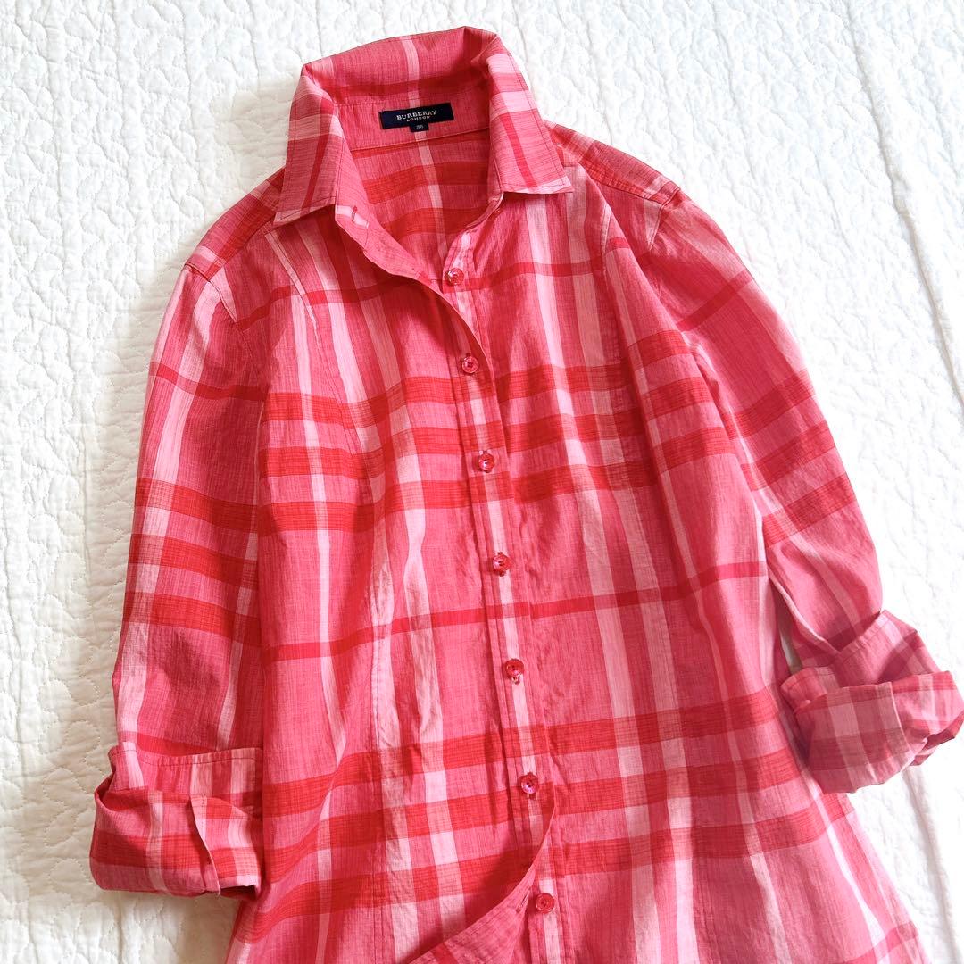 美品✨ バーバリーロンドン メガチェック シャツ ブラウス 洗える 赤 38