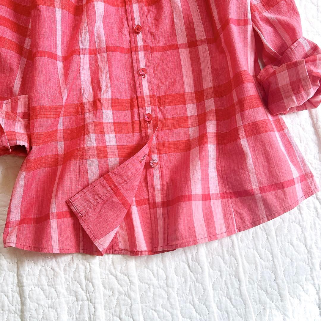 美品✨ バーバリーロンドン メガチェック シャツ ブラウス 洗える 赤 38