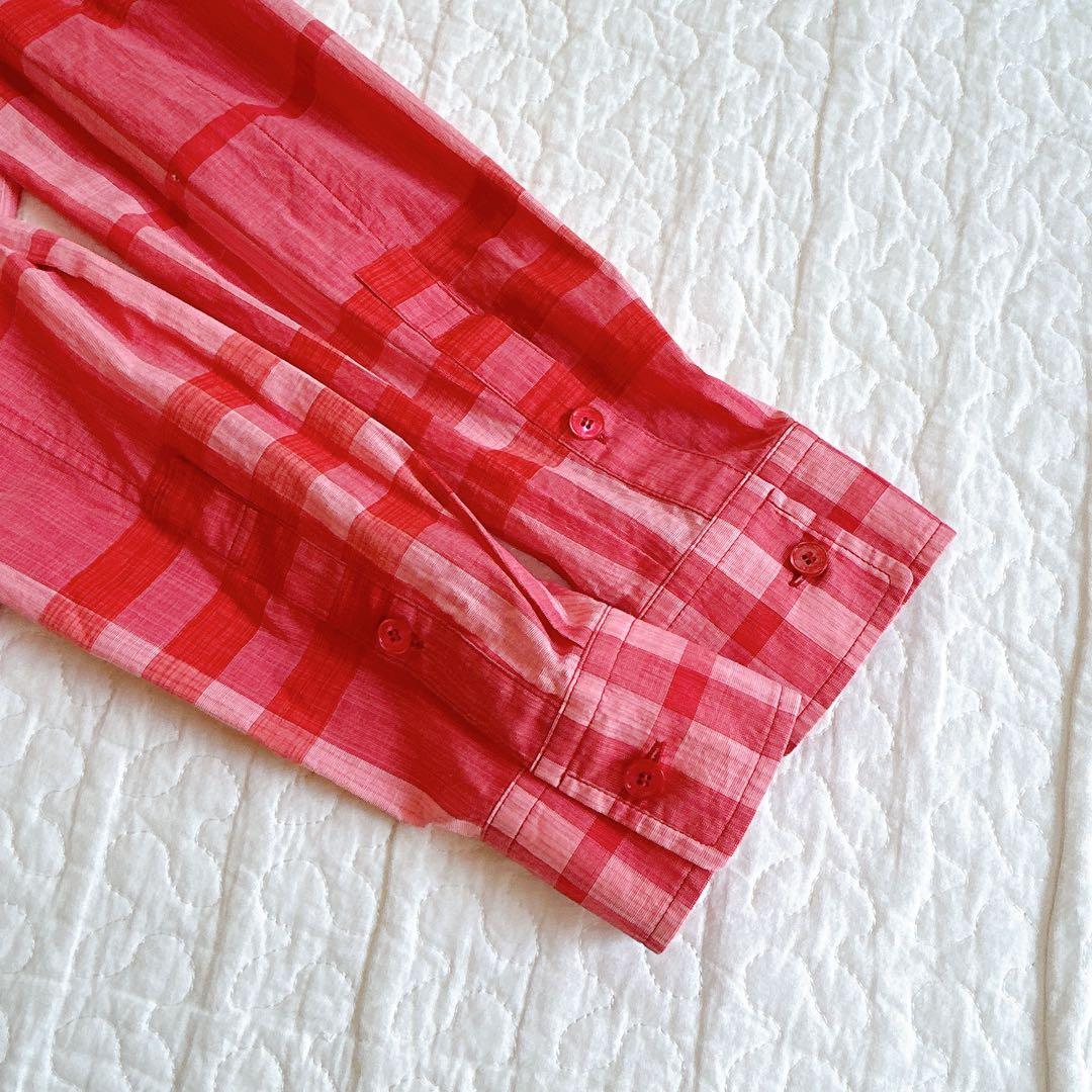 美品✨ バーバリーロンドン メガチェック シャツ ブラウス 洗える 赤 38