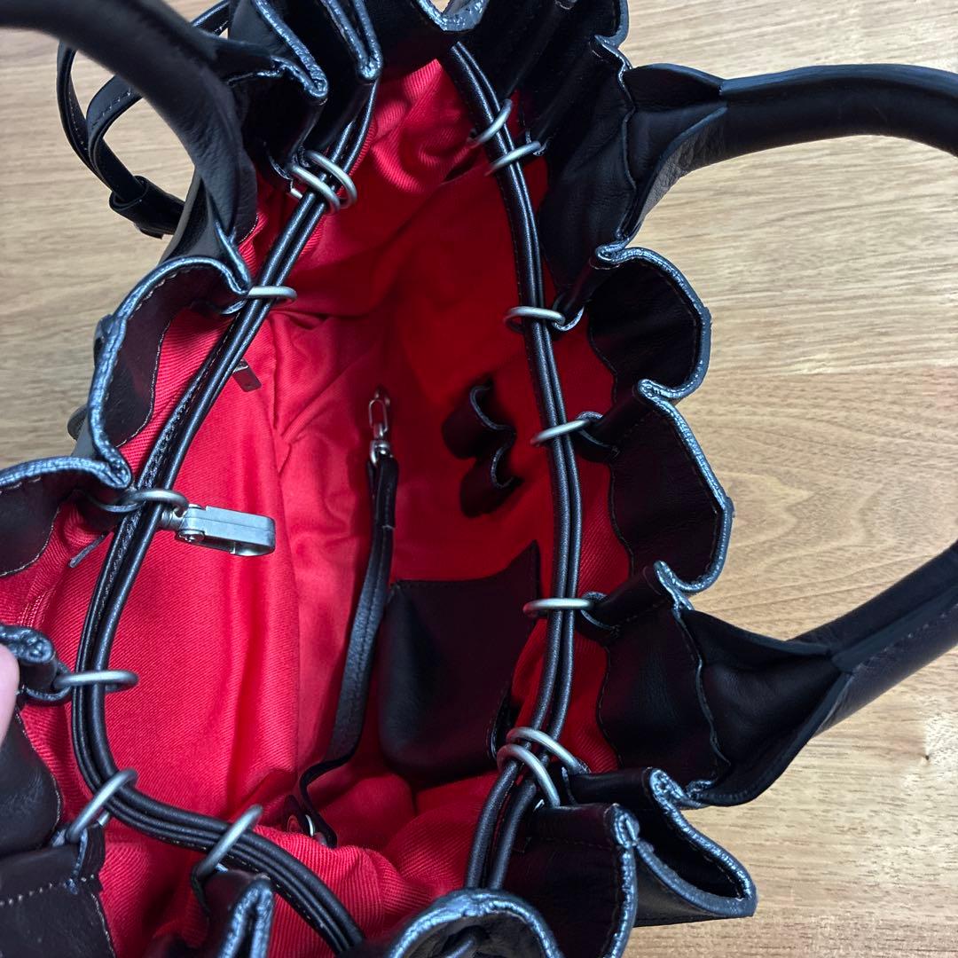 LUPOダークブラウン レザーハンドバッグ ミニポーチ付き