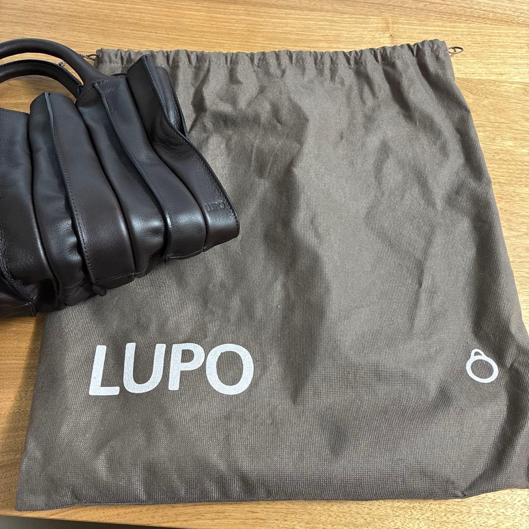 LUPOダークブラウン レザーハンドバッグ ミニポーチ付き
