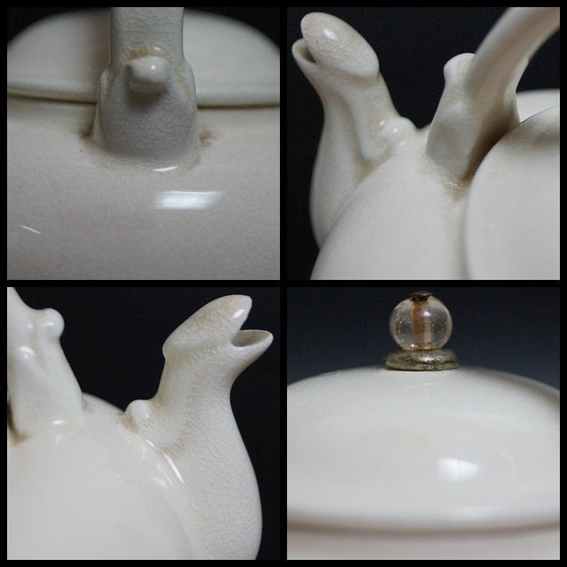 明治期 白泥獣口 提手式急須 高台水注 煎茶道具★時代物★希少品