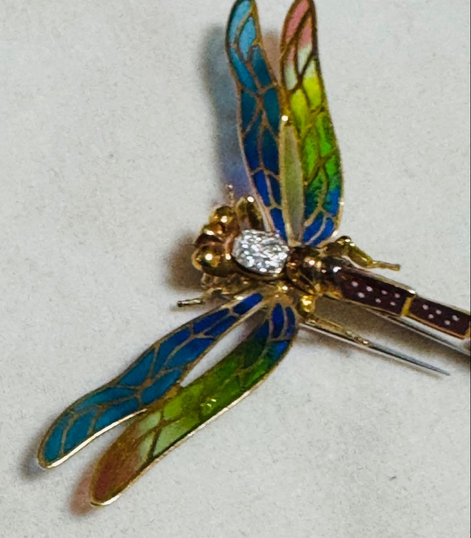 値下アンティーク　ブローチ　蜻蛉　トンボ 18金　イタリア　ヴンテージ　ダイア