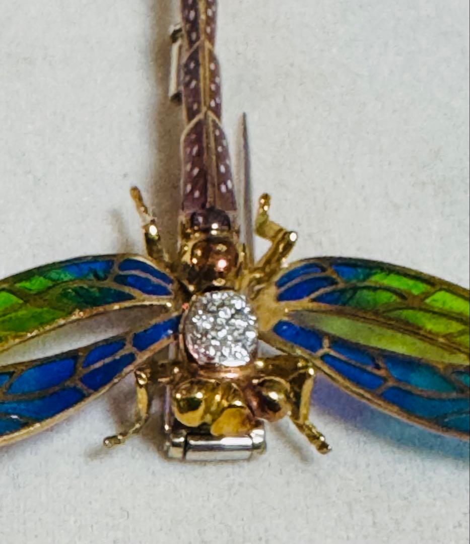 値下アンティーク　ブローチ　蜻蛉　トンボ 18金　イタリア　ヴンテージ　ダイア