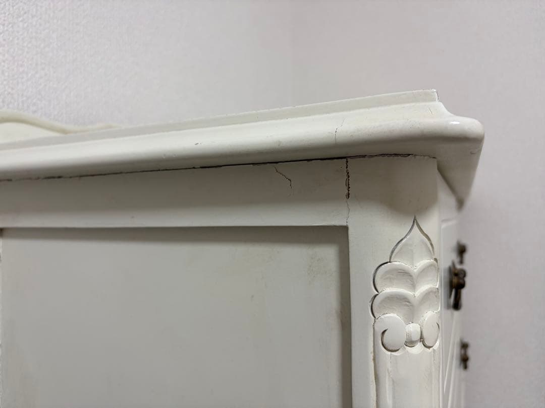 も*送様 アンティーク　ロココ調　ホワイト木製チェスト　フレンチカントリー