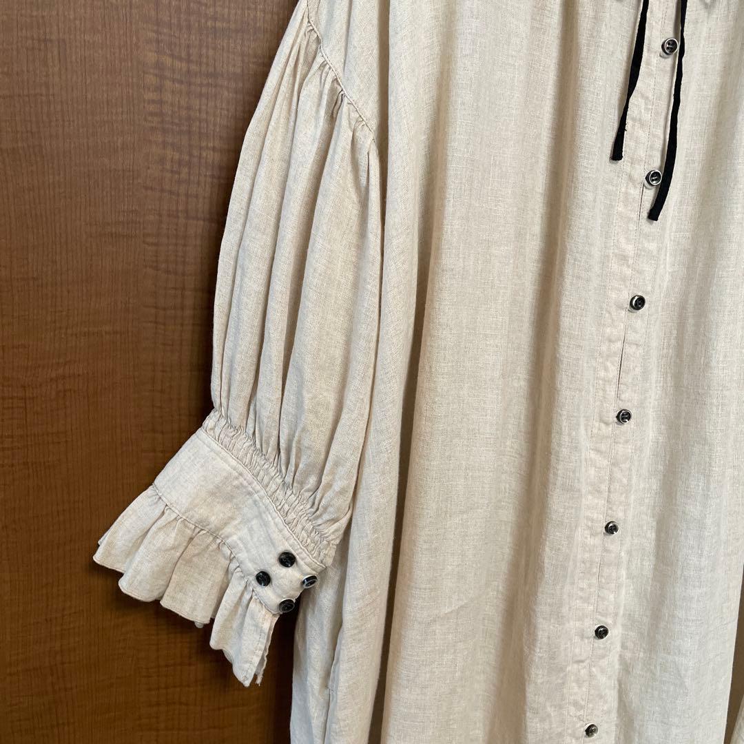 極美品nest Robeネストローブ　リネンスモックドレスワンピース
