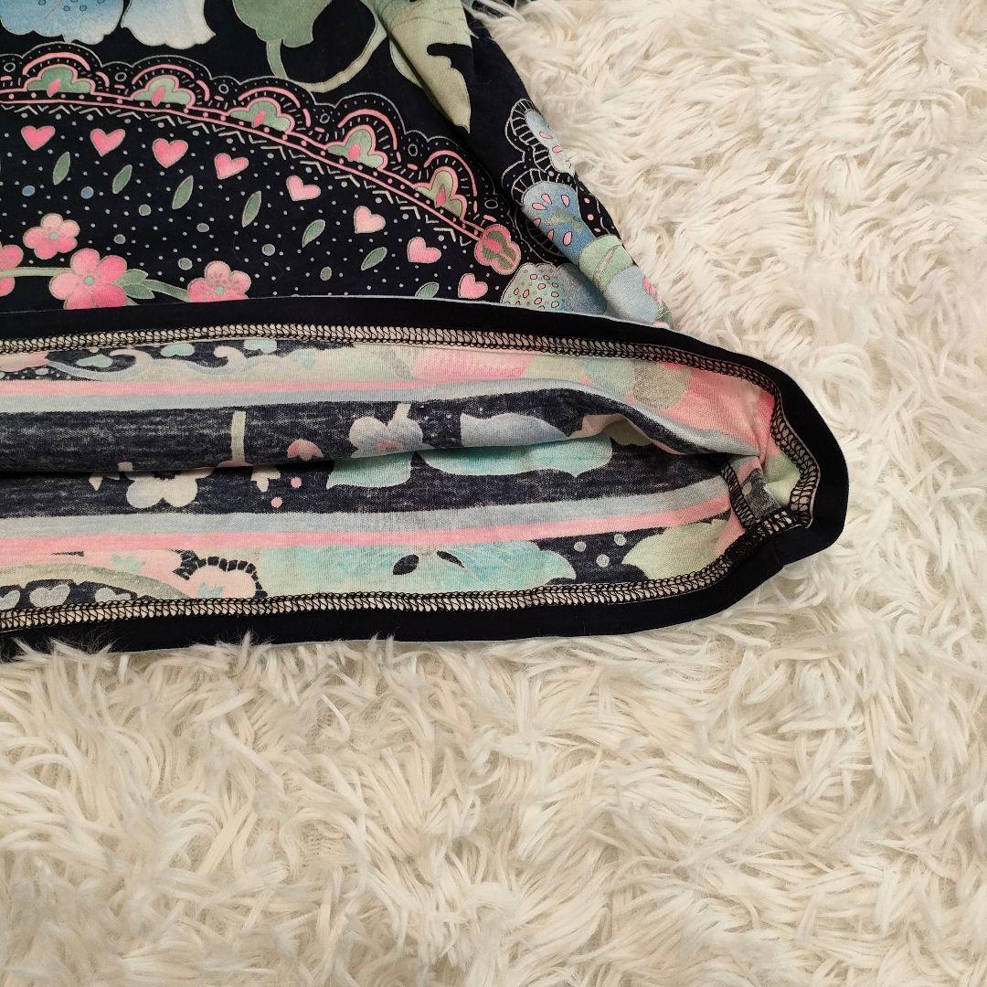 レオナール カットソー 黒 ピンク 花柄 プリント 大きいサイズ 42