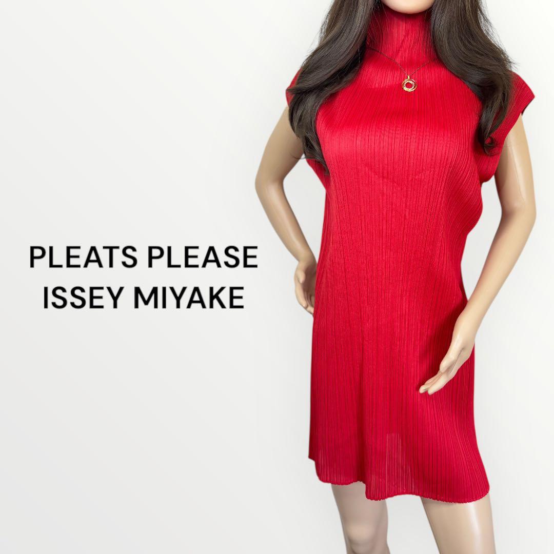 PLEATS PLEASE イッセイミヤケ プリーツ チュニック トップス 赤