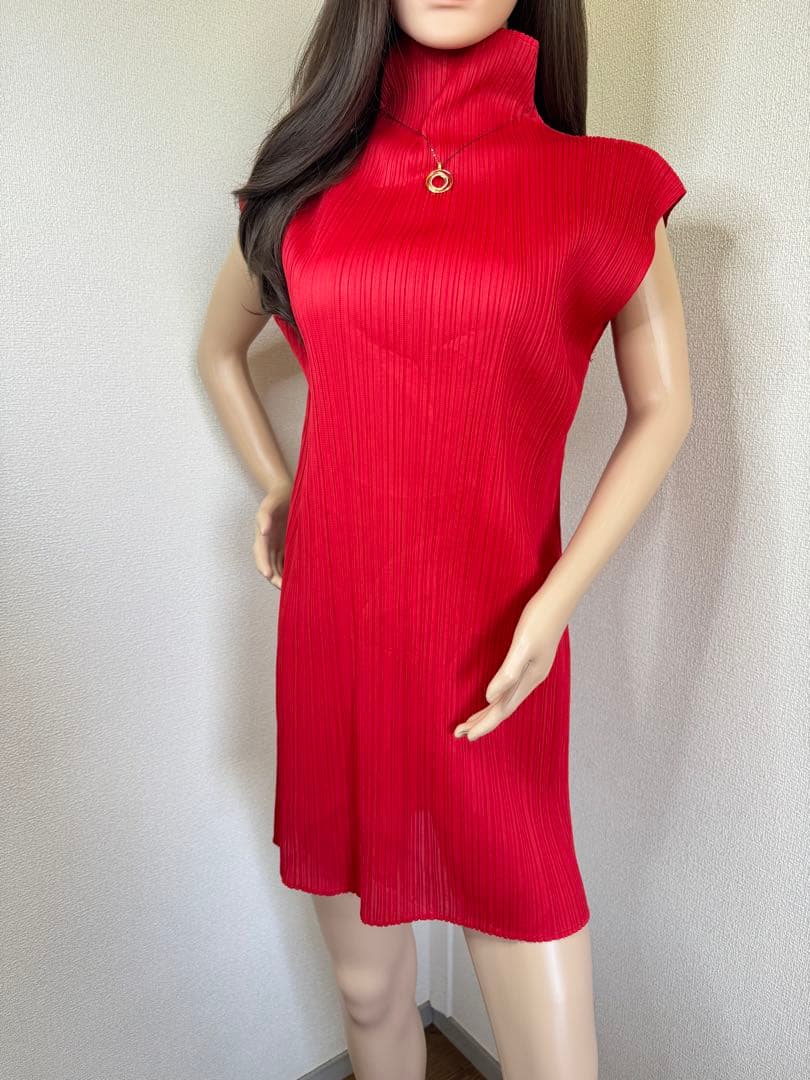 PLEATS PLEASE イッセイミヤケ プリーツ チュニック トップス 赤