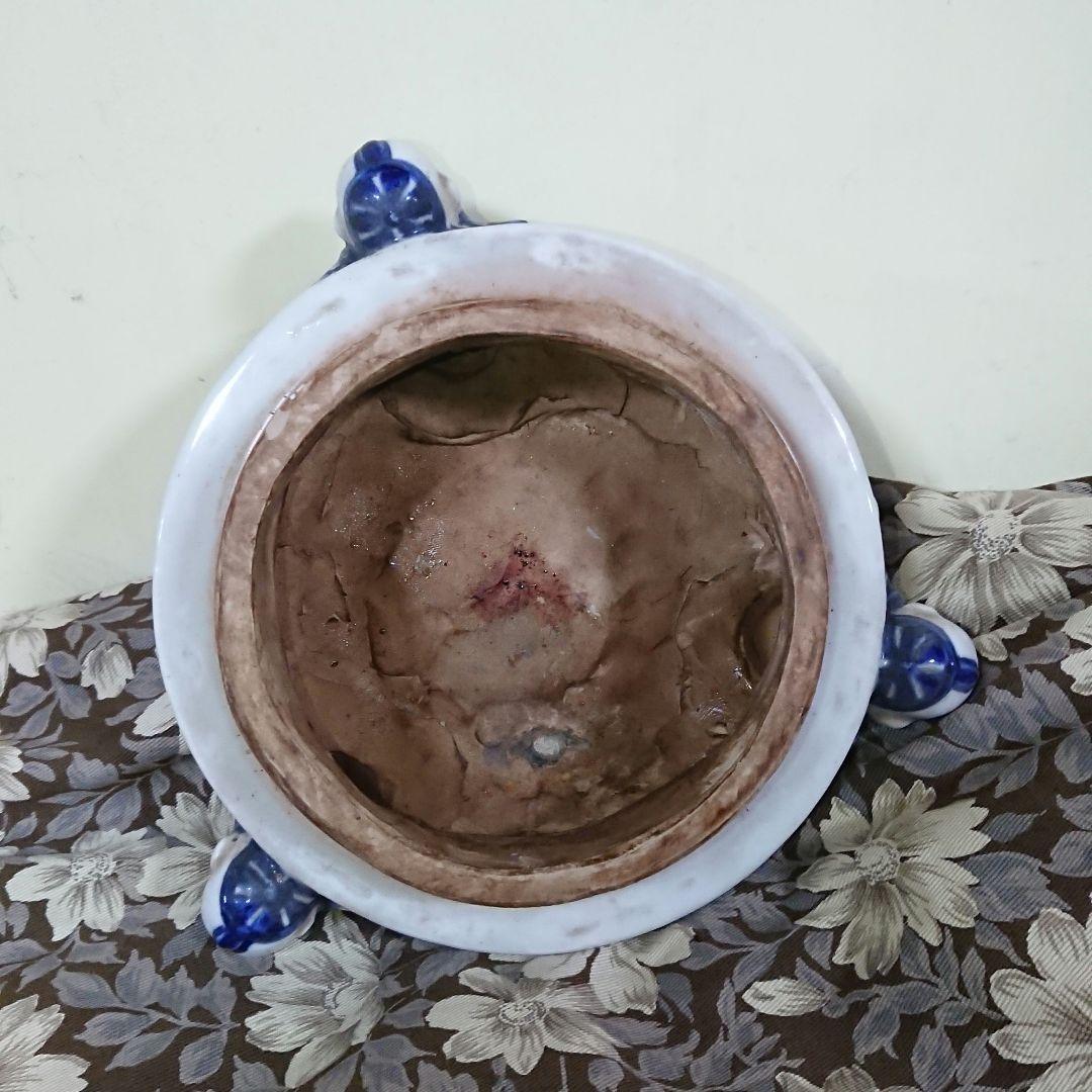 稀少 在銘 陶器製 中国 五良大甫呉祥瑞造 染付 獅子 香炉 高さ20.5cm