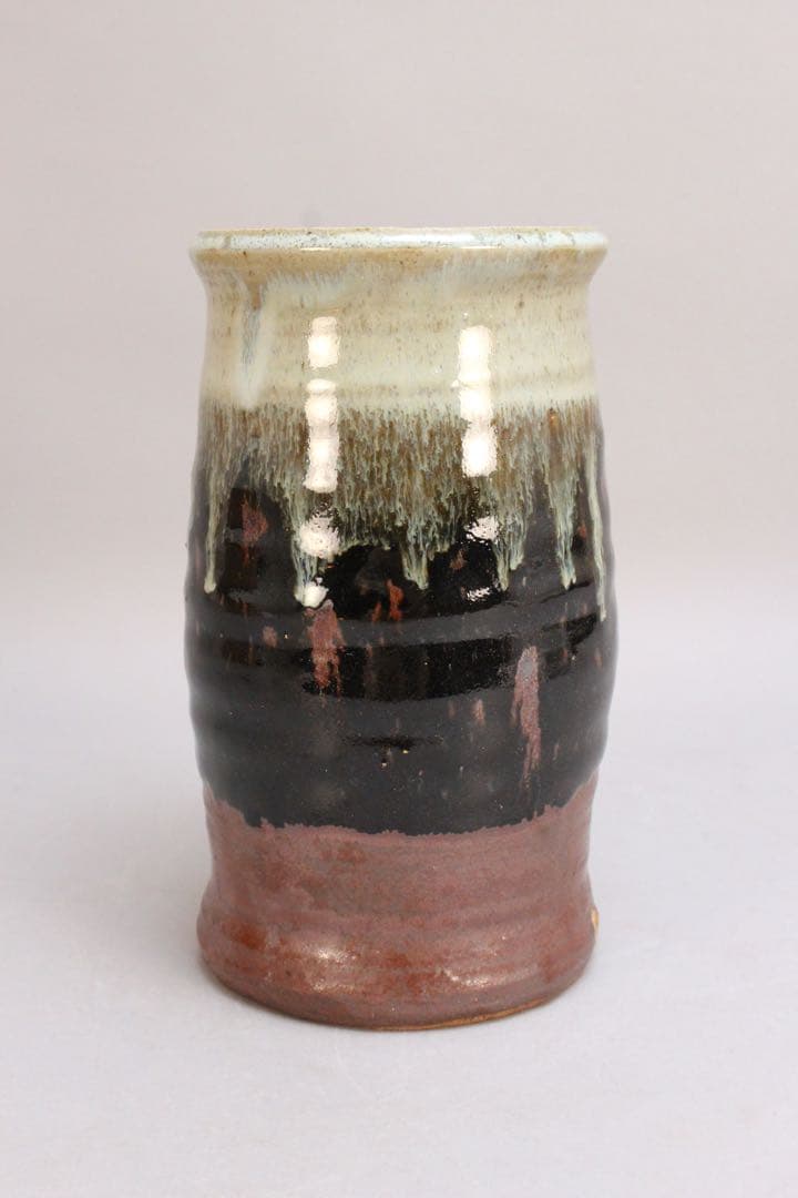 4438 益子窯　木村一郎 造　三彩壷　高さ19.7cm 陶印有　共箱　送料無料