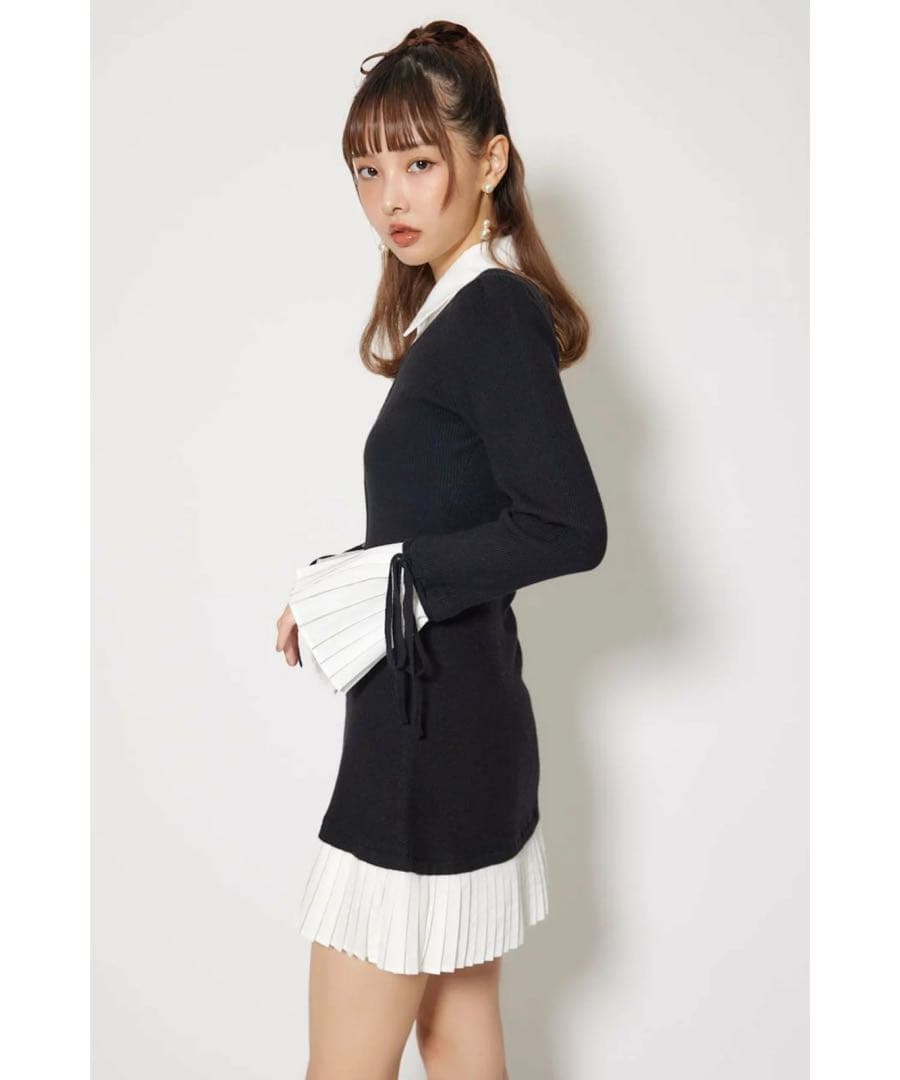 rienda レイヤードパターンシャツニットミニワンピース 美品